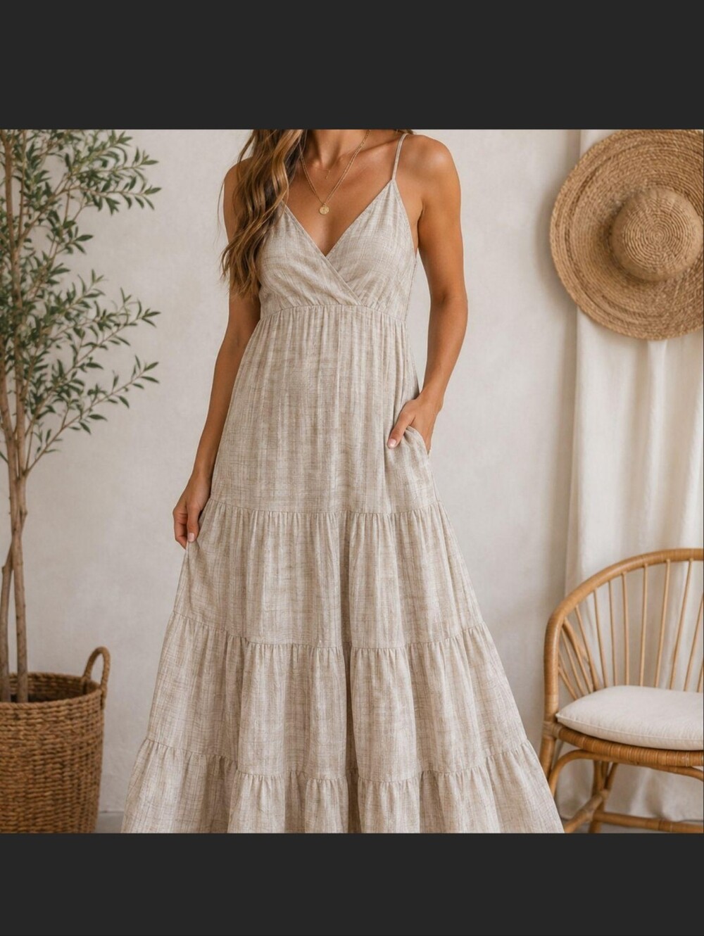 Banana Republic Light Gray Tiered Spaghetti-Strap Maxi Dress Sz 10 Drop Waist